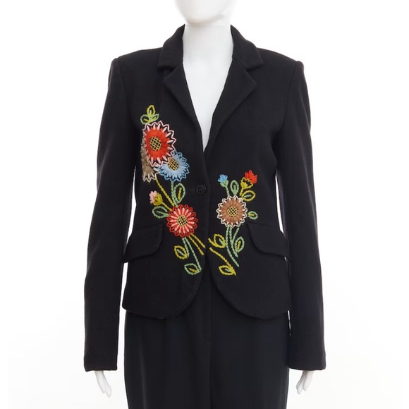 Floral embroidered wool blazer / euro 38 - Picture 2 of 7